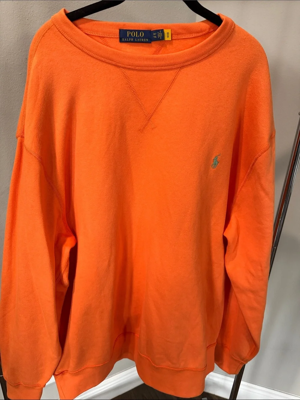 Polo by Ralph Lauren Bright Orange Crewneck Sweatshirt with Green Pony